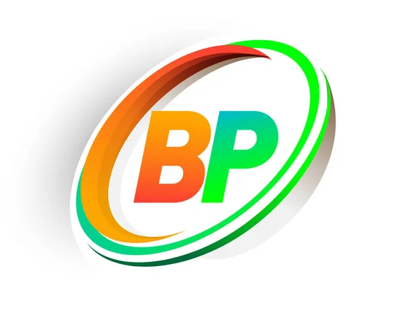 Första Bokstaven Logotyp Företagsnamn Färgad Orange Och Grön Cirkel Och — Stock vektor