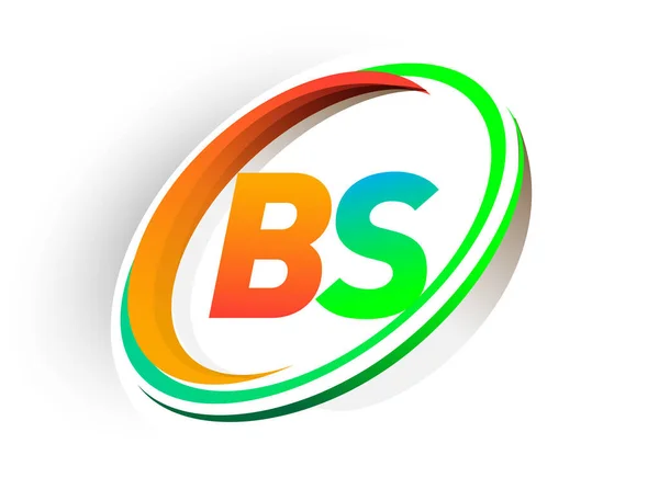 初期の文字Bsロゴタイプ会社名色オレンジと緑の円とスウッシュデザイン 現代のロゴコンセプト ビジネスと会社のアイデンティティのためのベクトルロゴ — ストックベクタ