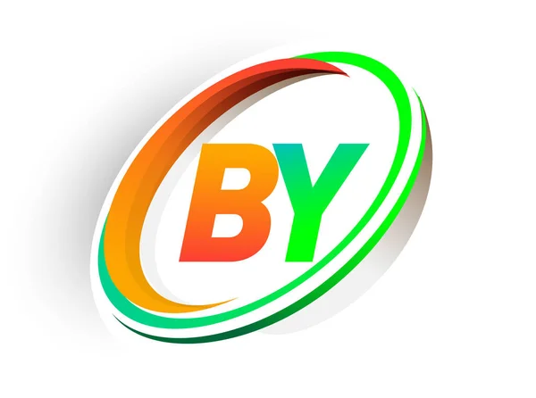 Letra Inicial Logo Nombre Empresa Color Naranja Verde Círculo Swoosh — Archivo Imágenes Vectoriales