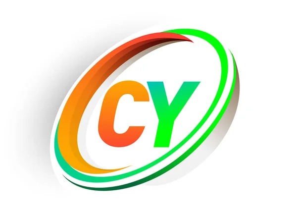 Lettre Initiale Logotype Nom Entreprise Couleur Orange Vert Cercle Swoosh — Image vectorielle