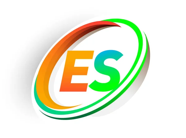 Počáteční Písmeno Logotyp Název Společnosti Barevný Oranžový Zelený Kruh Swoosh — Stockový vektor