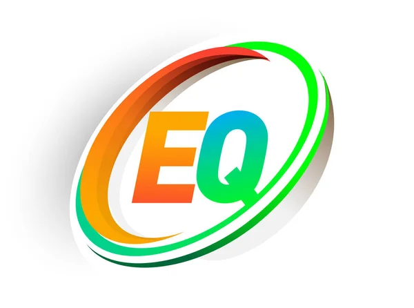 最初の文字Eqロゴタイプ会社名色オレンジと緑の円とスウッシュデザイン モダンなロゴコンセプト ビジネスと会社のアイデンティティのためのベクトルロゴ — ストックベクタ