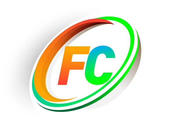 頭文字のFcロゴタイプ会社名の色オレンジと緑の円とスウッシュデザイン モダンなロゴコンセプト ビジネスと会社のアイデンティティのためのベクトルロゴ — ストックベクタ