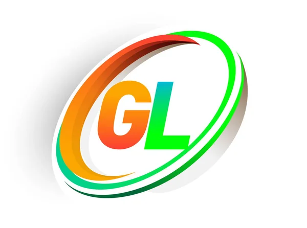 Początkowa Litera Logotyp Nazwa Firmy Kolorowe Pomarańczowy Zielony Okrąg Swoosh — Wektor stockowy