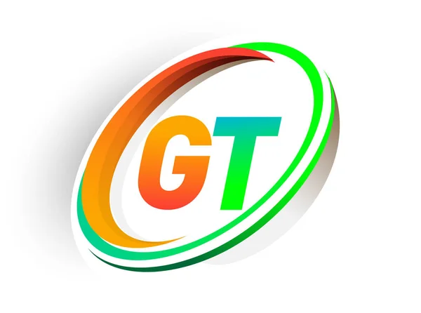 Letra Inicial Nome Empresa Logotipo Colorido Círculo Laranja Verde Design — Vetor de Stock