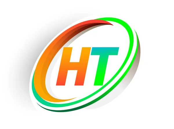 Initiële Letter Logotype Bedrijfsnaam Gekleurd Oranje Groene Cirkel Swoosh Ontwerp — Stockvector