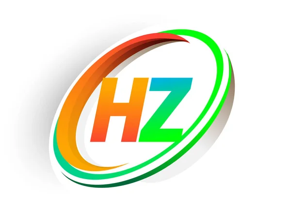 Harf Logotype Şirketi Renkli Turuncu Yeşil Daire Swoosh Tasarım Modern — Stok Vektör