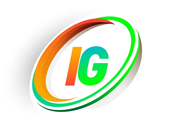 Beginletter Logotype Bedrijfsnaam Gekleurd Oranje Groene Cirkel Swoosh Ontwerp Modern — Stockvector