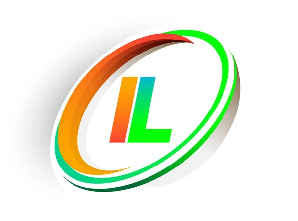 Litera Inițială Logotip Numele Companiei Portocaliu Colorat Cerc Verde Design — Vector de stoc