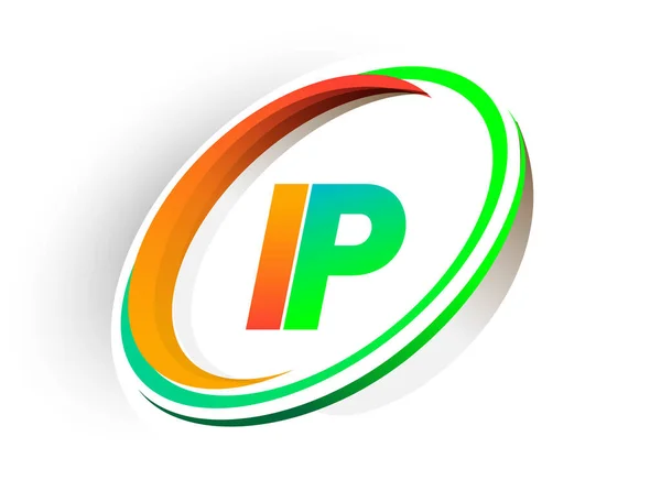 Lettre Initiale Logo Nom Entreprise Couleur Orange Vert Cercle Design — Image vectorielle