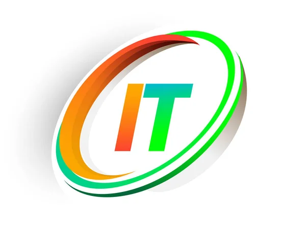 Inicial Letra Logotipo Nombre Empresa Color Naranja Verde Círculo Swoosh — Vector de stock