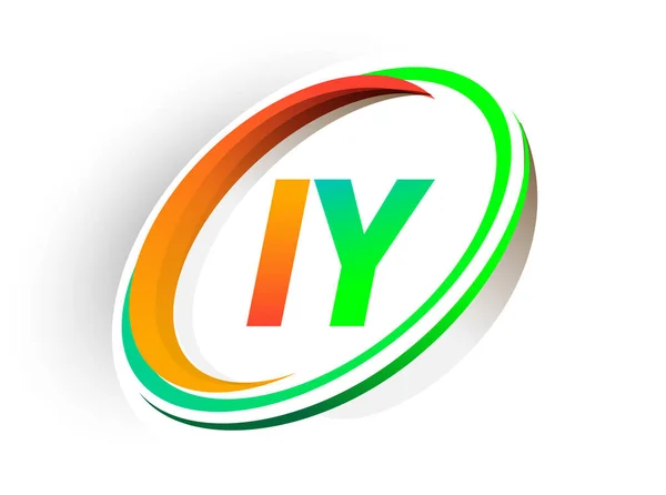 Letra Inicial Logotipo Nombre Empresa Color Naranja Verde Círculo Swoosh — Archivo Imágenes Vectoriales