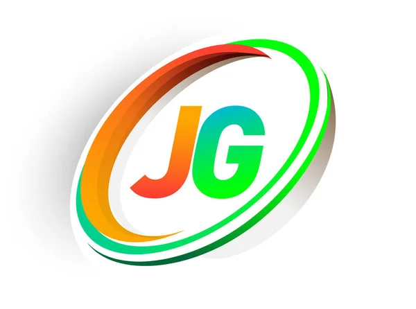 Lettre Initiale Logo Nom Entreprise Couleur Orange Vert Cercle Swoosh — Image vectorielle
