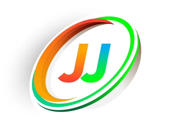 Αρχικό Γράμμα Λογότυπος Εταιρεία Όνομα Χρωματιστό Πορτοκαλί Και Πράσινο Κύκλο — Διανυσματικό Αρχείο