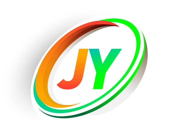 Inicial Letra Logotipo Nombre Empresa Color Naranja Verde Círculo Swoosh — Archivo Imágenes Vectoriales