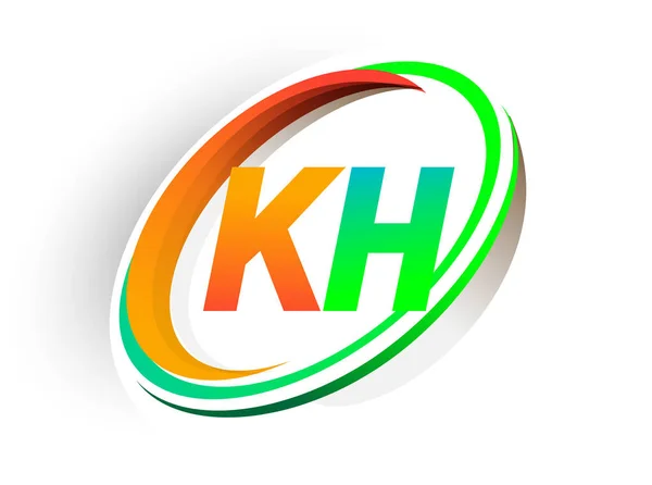 Anfangsbuchstabe Logo Firmenname Farbig Orange Und Grün Kreis Und Swoosh — Stockvektor