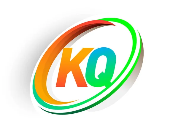 Początkowa Litera Logotyp Nazwa Firmy Kolorowe Pomarańczowy Zielony Okrąg Swoosh — Wektor stockowy