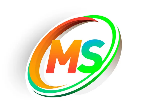 Initial Bokstav Logotyp Företagsnamn Färgad Orange Och Grön Cirkel Och — Stock vektor