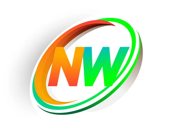 Letra Inicial Nome Empresa Logotipo Colorido Laranja Círculo Verde Design —  Vetores de Stock