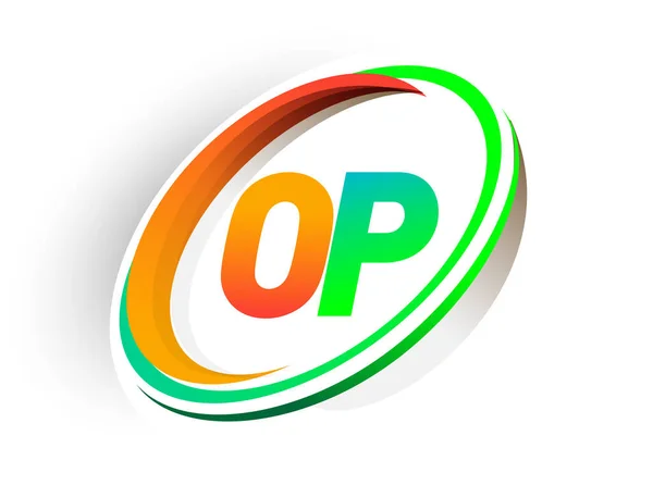 Alkuperäinen Kirjain Logotyyppi Yrityksen Nimi Värillinen Oranssi Vihreä Ympyrä Swoosh — vektorikuva