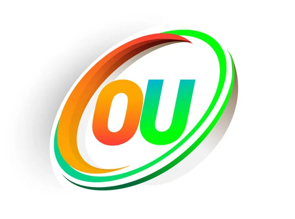 Początkowa Litera Nazwa Firmy Logotyp Kolor Pomarańczowy Zielony Okrąg Swoosh — Wektor stockowy