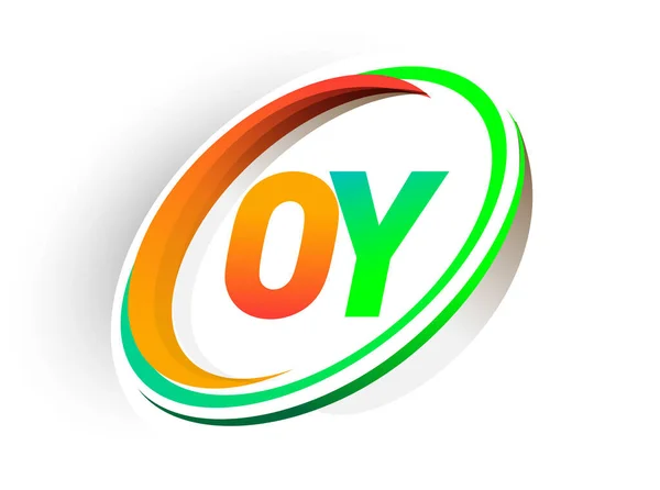 Lettre Initiale Logotype Nom Entreprise Couleur Orange Vert Cercle Design — Image vectorielle