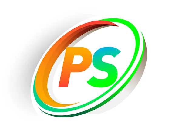 首字母Ps标识公司的名称为彩色橙色和绿色圆形 并采用Swoosh设计 现代标志理念 企业和公司标识的矢量标识 — 图库矢量图片
