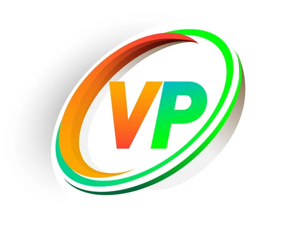 Letra Inicial Logotipo Nombre Empresa Color Naranja Verde Círculo Swoosh — Archivo Imágenes Vectoriales
