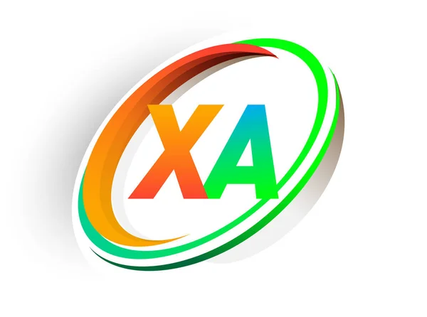 Lettre Initiale Logo Nom Entreprise Couleur Orange Vert Cercle Design — Image vectorielle