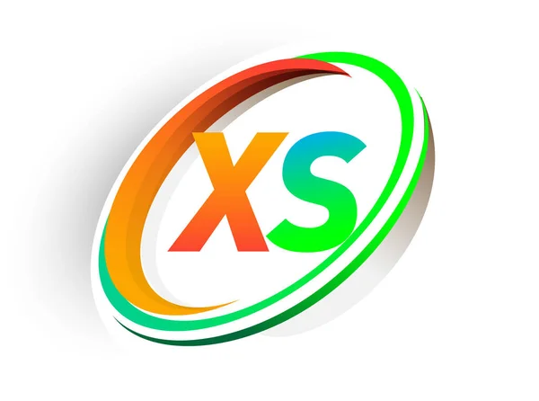 初期の文字Xsロゴタイプ会社名色オレンジと緑の円とスウッシュデザイン 現代のロゴコンセプト ビジネスと会社のアイデンティティのためのベクトルロゴ — ストックベクタ