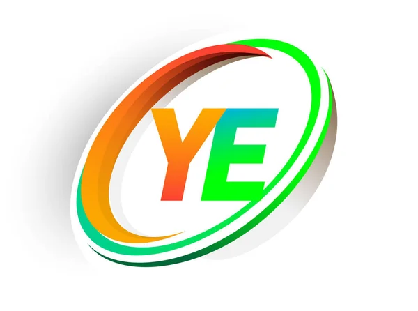 最初的字母Ye标识公司的名称为彩色橙色和绿色圆圈和斜纹图案 现代标志的概念 企业和公司标识的矢量标识 — 图库矢量图片