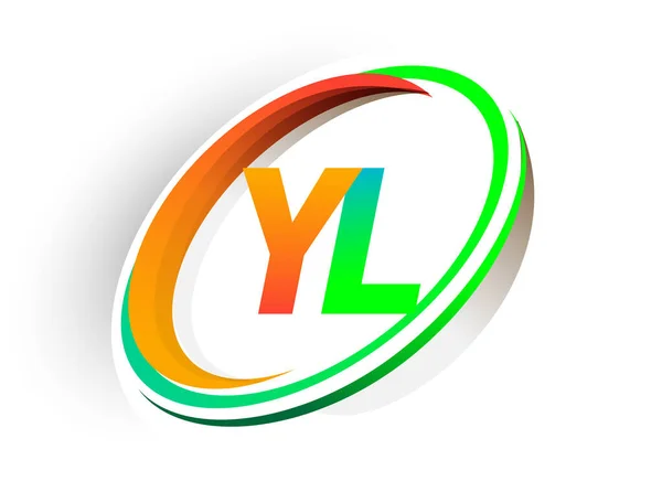 Počáteční Písmeno Logotyp Název Společnosti Barevný Oranžový Zelený Kruh Swoosh — Stockový vektor
