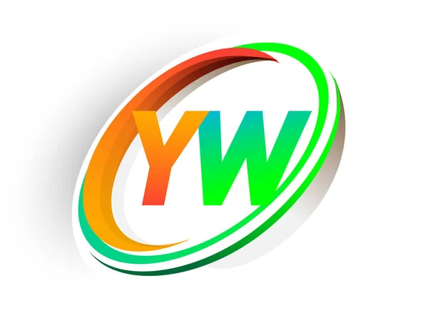 Kezdőbetű Logotípus Cég Neve Színes Narancs Zöld Kör Swoosh Design — Stock Vector