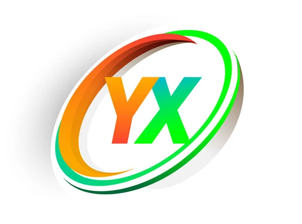 初期の文字のYxのロゴタイプ会社名の色のオレンジと緑の円とスウッシュのデザイン 現代のロゴコンセプト ビジネスと会社のアイデンティティのためのベクトルロゴ — ストックベクタ