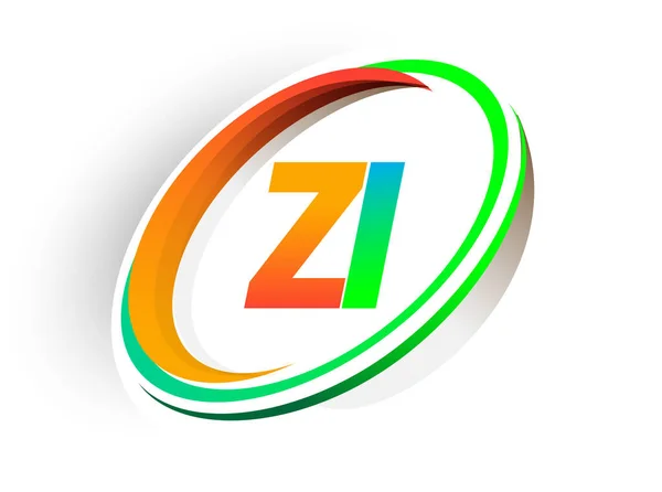 Начальная Буква Логотип Компании Название Цветной Оранжевый Зеленый Круг Swoosh — стоковый вектор