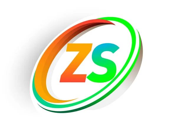 初期の手紙Zsロゴタイプ会社名色オレンジと緑の円とスウッシュのデザイン 現代のロゴコンセプト ビジネスと会社のアイデンティティのためのベクトルロゴ — ストックベクタ