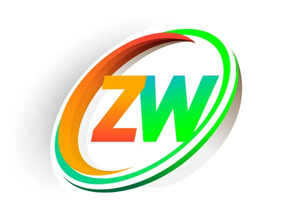 最初的字母Zw标志公司的名称为彩色橙色和绿色圆圈和斜纹图案 现代标志的概念 企业和公司标识的矢量标识 — 图库矢量图片