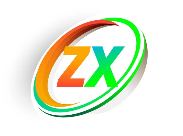 Начальная Буква Логотип Компании Название Цветной Оранжевый Зеленый Круг Swoosh — стоковый вектор