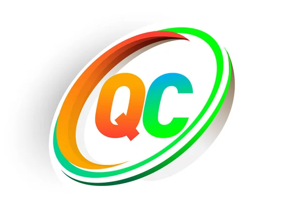 Lettre Initiale Logotype Nom Entreprise Couleur Orange Vert Cercle Design — Image vectorielle