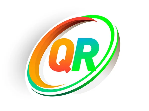 初期の文字Qrロゴタイプ会社名色オレンジと緑の円とスウッシュデザイン 現代のロゴコンセプト ビジネスと会社のアイデンティティのためのベクトルロゴ — ストックベクタ