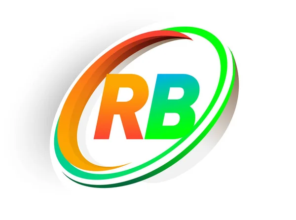 頭文字のRbロゴタイプ会社名はオレンジと緑の丸とスウッシュのデザイン モダンなロゴコンセプト ビジネスと会社のアイデンティティのためのベクトルロゴ — ストックベクタ