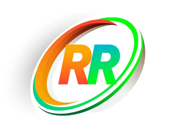 頭文字のRrロゴタイプ会社名はオレンジとグリーンの丸とスウッシュのデザイン モダンなロゴコンセプト ビジネスと会社のアイデンティティのためのベクトルロゴ — ストックベクタ