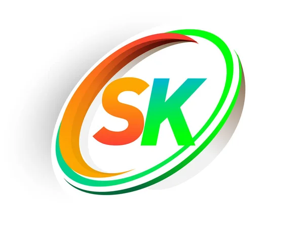 Alapbetű Logotípus Cég Neve Színes Narancs Zöld Kör Swoosh Design — Stock Vector