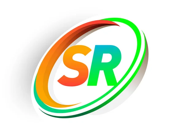 Letra Inicial Logotipo Nombre Empresa Color Naranja Verde Círculo Swoosh — Vector de stock