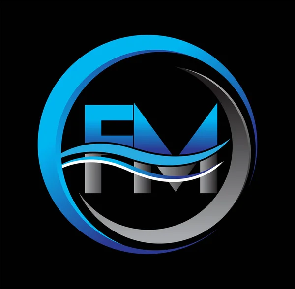 Начальный Логотип Компании Название Синий Серый Цвет Круге Swoosh Дизайн — стоковый вектор