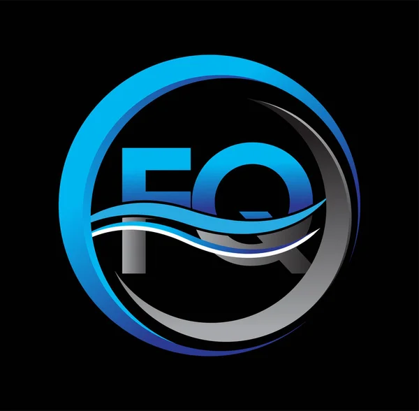 初期の文字のロゴFq社名サークル上の青とグレーの色とスウッシュデザイン ビジネスと会社のアイデンティティのためのベクトルロゴタイプ — ストックベクタ