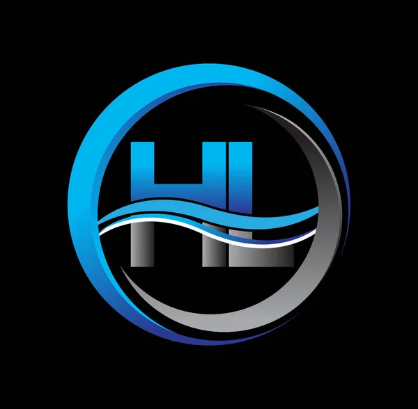 初期の文字ロゴHlの会社名サークルとスウッシュデザインの青とグレーの色 ビジネスと会社のアイデンティティのためのベクトルロゴタイプ — ストックベクタ