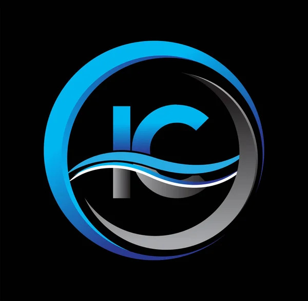 Letra Inicial Logo Nombre Empresa Azul Gris Círculo Diseño Swoosh — Vector de stock