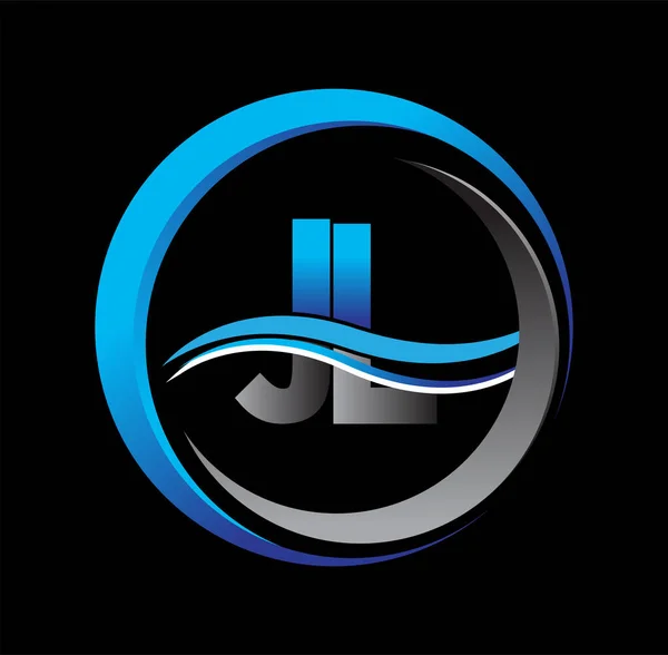 Начальный Логотип Название Компании Синий Серый Цвет Круге Swoosh Дизайн — стоковый вектор