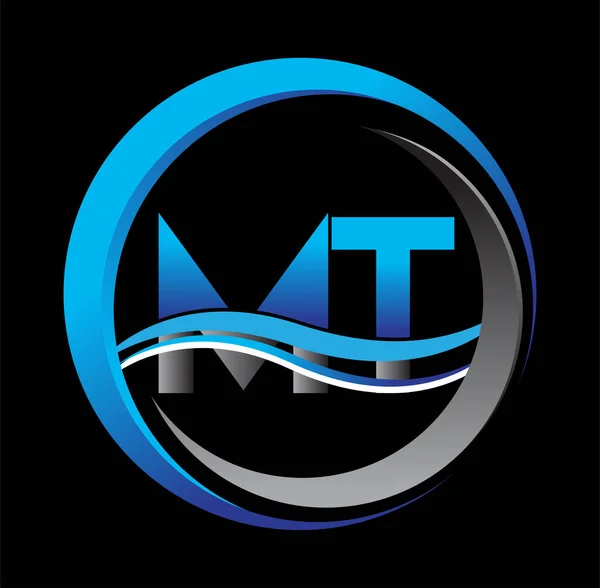 初期の文字のロゴMt会社名丸とスウッシュのデザインに青とグレーの色 ビジネスと会社のアイデンティティのためのベクトルロゴタイプ — ストックベクタ